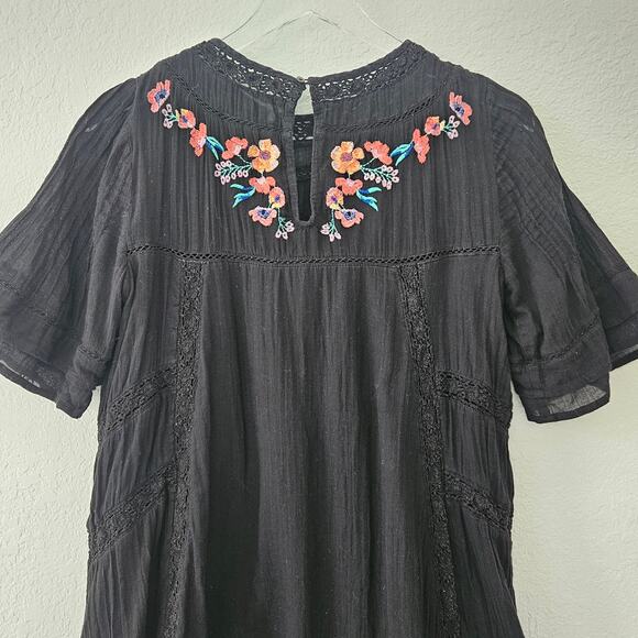 Free People Perfectly Victorian Black Embroidered Dress Short Sleeve Size S $168 - Picture 8 of 11
